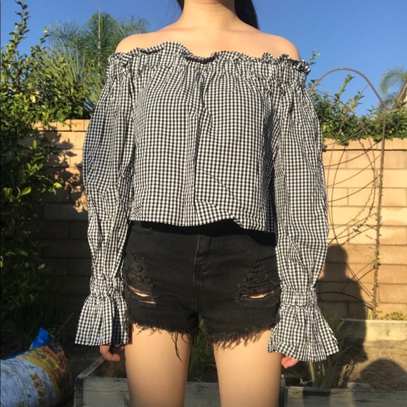 Gingham Off The Shoulder Top - Picture 2 of 4